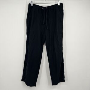 Womens Dash Linen Blend Black Drawstring Cropped Pants S Boho Festival Lagenlook